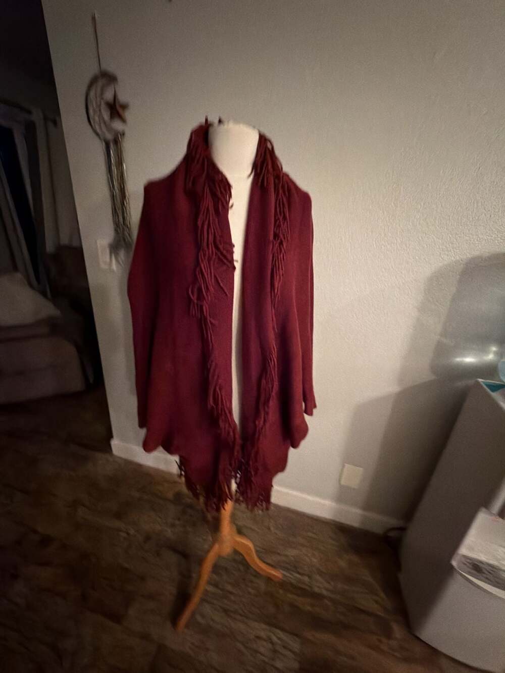 Layers by Lizden Plus One Size Burgundy Fringe Open Cardigan/Poncho